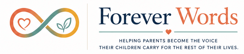 Forever Words logo featuring an infinity symbol with a heart and leaf